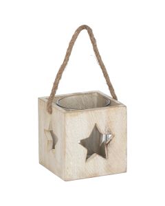 Washed Wood Star Tealight Candle Holder