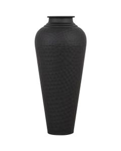 Matt Black Hammered Vase With Lid