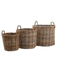 Set of 3 Kubu Rattan Round Storage Baskets