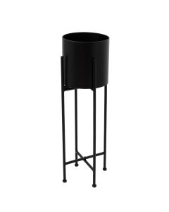 Matt Black Cylindrical Planter On Black Frame