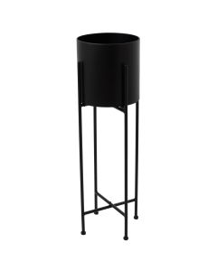 Large Matt Black Cylindrical Planter On Black Frame