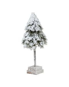 Small Snowy Cedar Tree On Wood Block