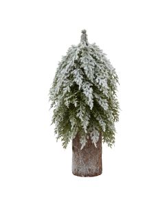 Small Snowy Fir Tree On Tall Wood Log