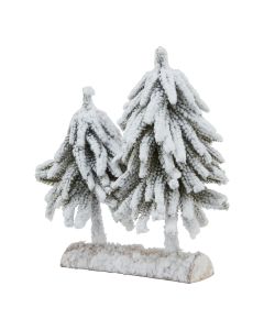 Small Snowy Fir Tree Duo On Wood Log