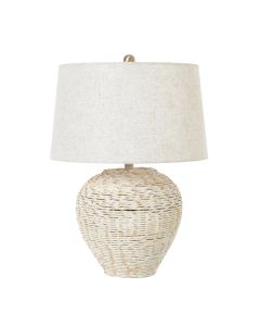 White Wash Wicker Table Lamp With Linen Shade