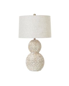 White Wash Wicker Globe Table Lamp With Linen Shade