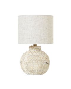 White Wash Small Bulbous Wicker Table Lamp With Linen Shade