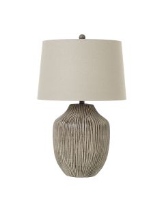 Ochre Carved Textured Table Lamp With Linen Shade