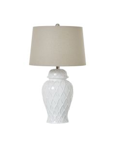 White Ceramic Ginger Jar Lamp With Linen Shade